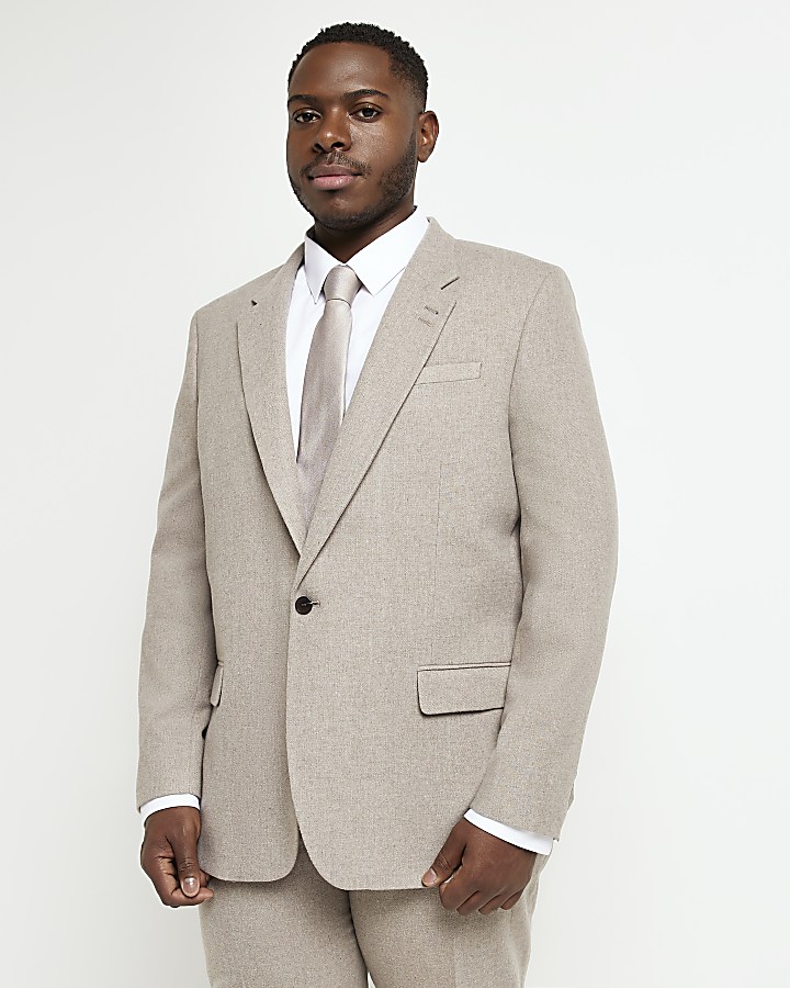 Big & Tall Beige slim fit flannel Suit Jacket