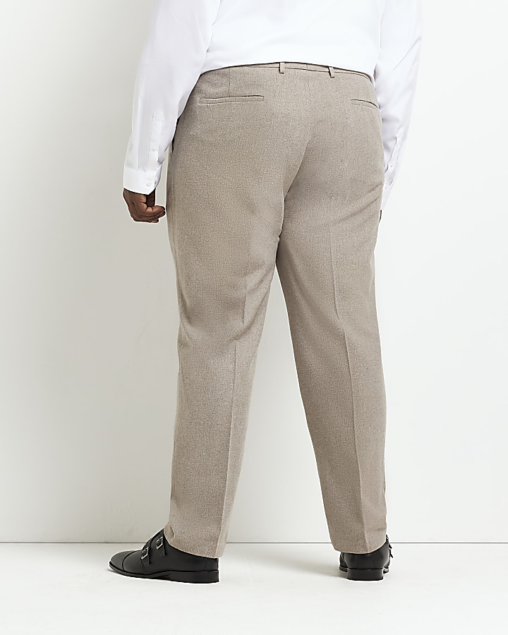 Big & Tall Beige slim fit Flannel Trousers