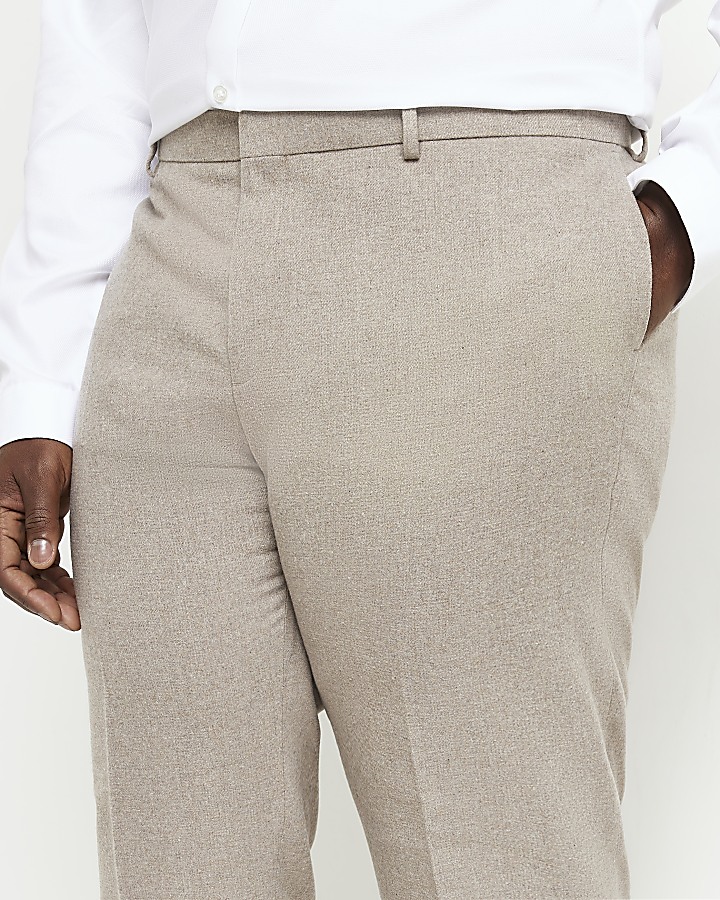 Big & Tall Beige slim fit Flannel Trousers