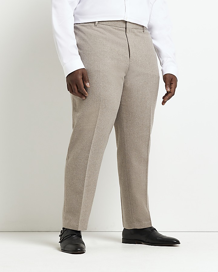 Big & Tall Beige slim fit Flannel Trousers