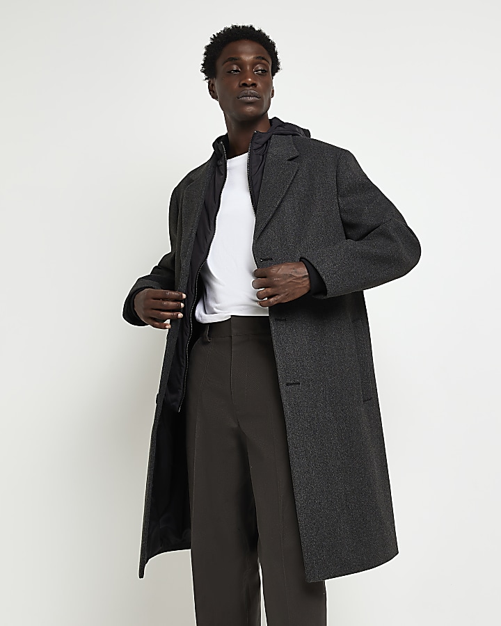 River island hot sale grey overcoat