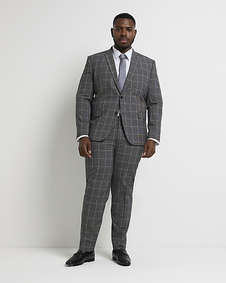 Big & Tall Grey Slim fit Check suit trousers