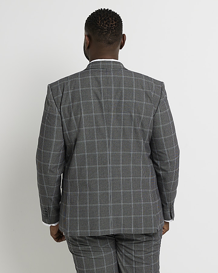 Big & Tall Grey Slim fit Check Suit jacket