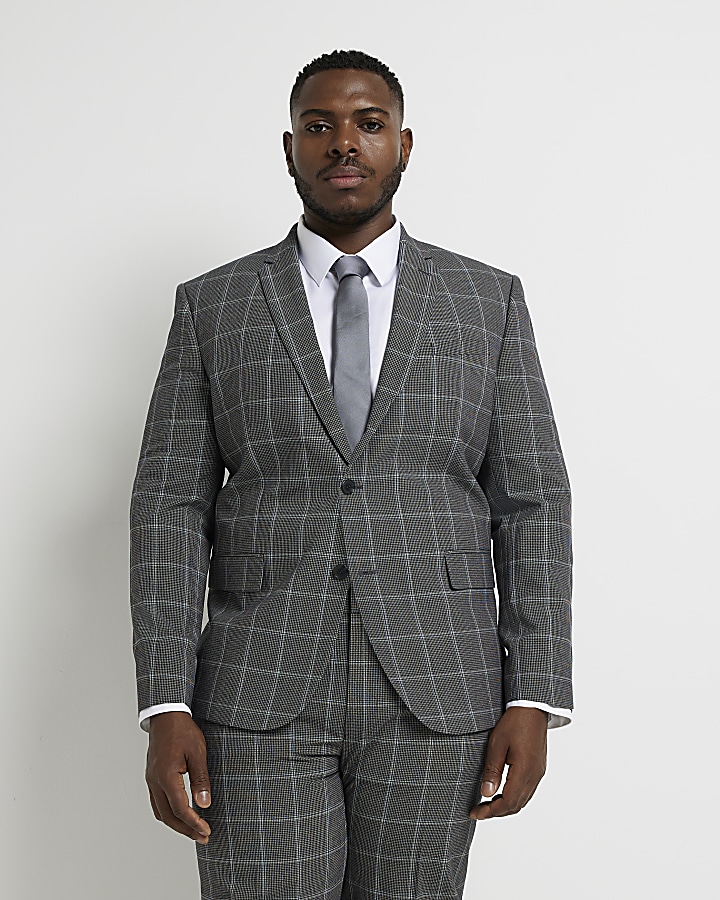 Big & Tall Grey Slim fit Check Suit jacket