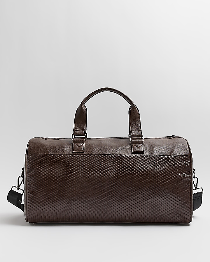 Brown faux leather Weave Holdall