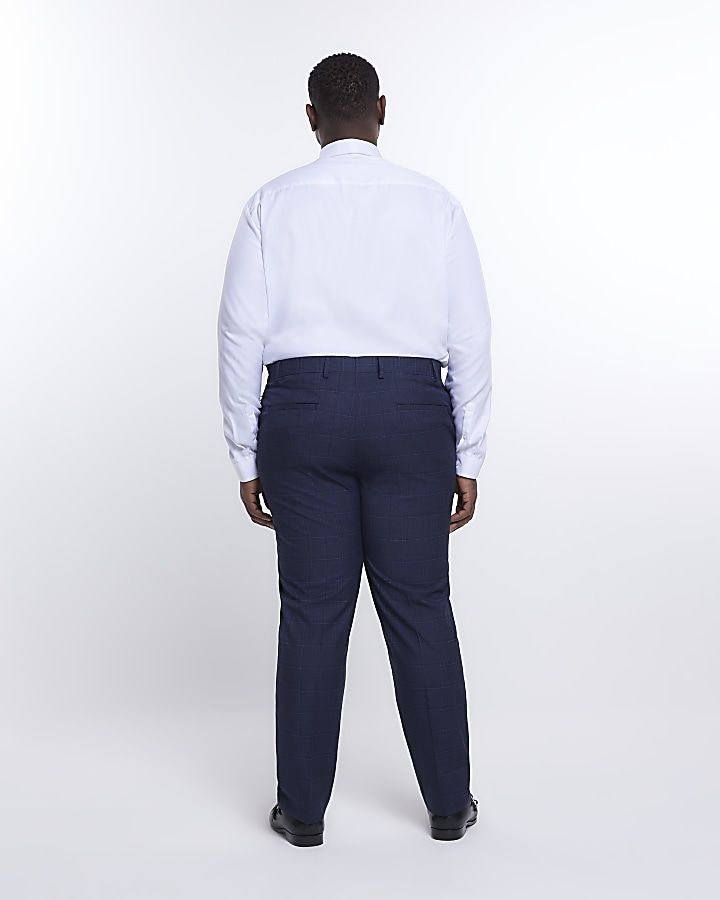 Big & Tall navy slim fit check suit trousers