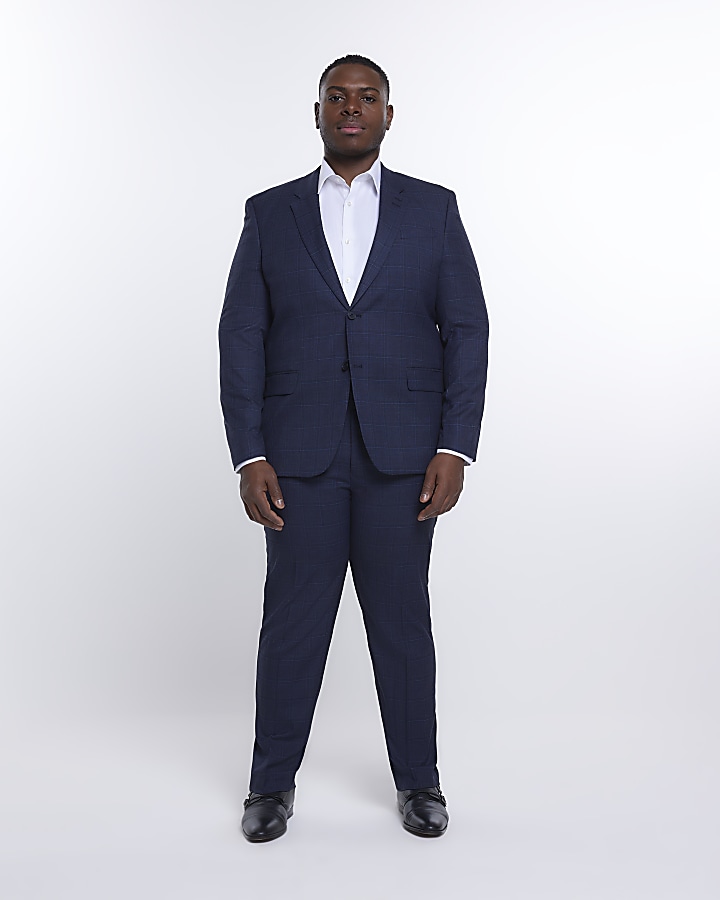 Big & Tall navy slim fit check suit trousers