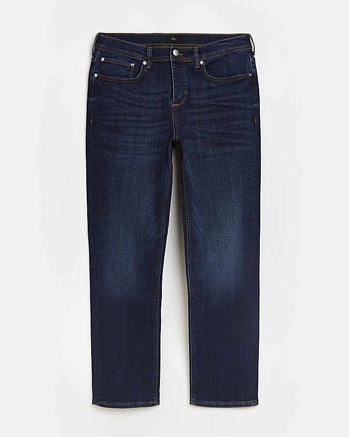 Washed dark blue Straight fit jeans