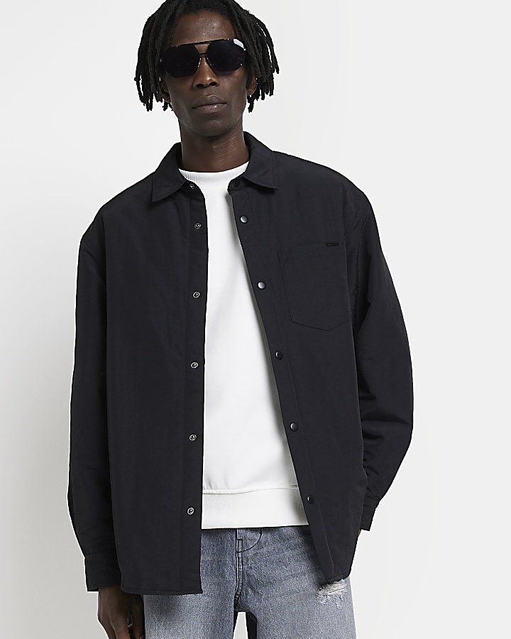 Black Regular fit Nylon Padded Overshirt | River Island