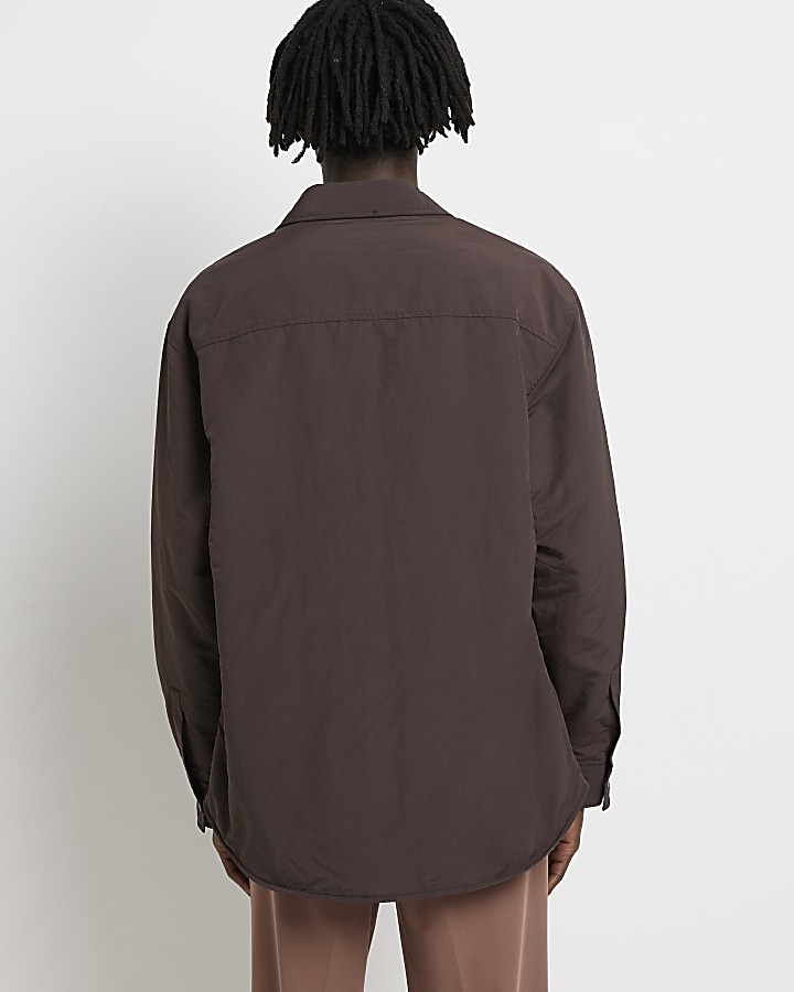 Brown regular fit Nylon Padded Overshirt