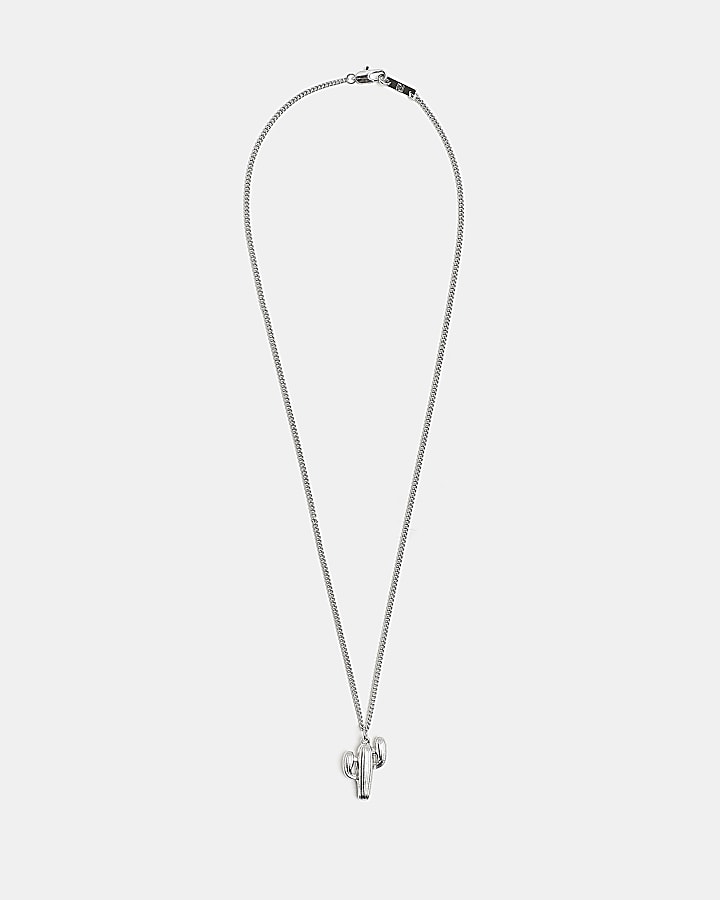 Silver colour cactus pendant necklace