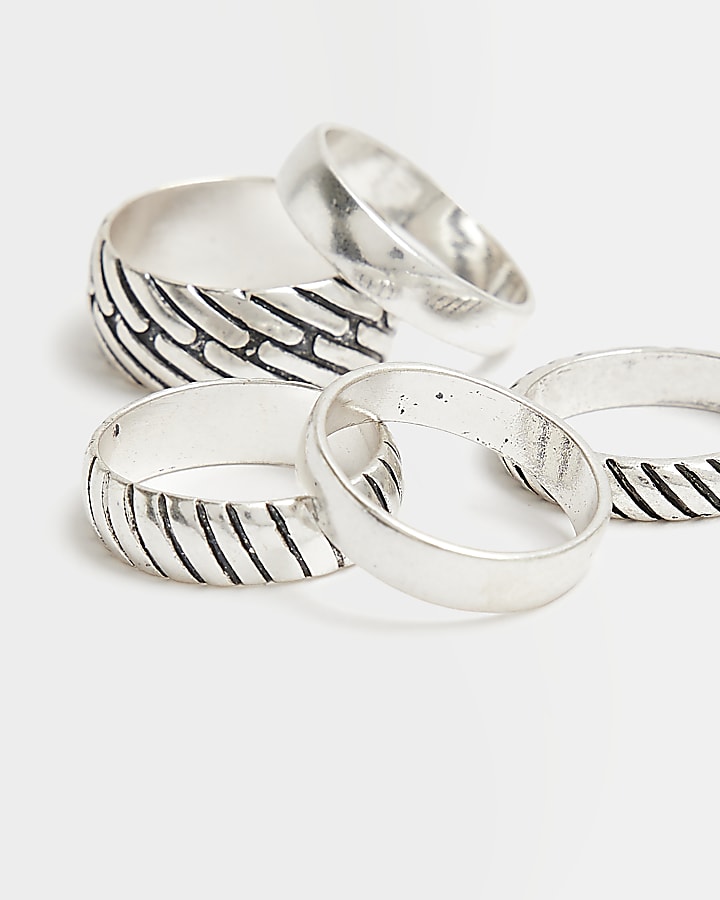 Silver colour Multipack of 5 textured rings