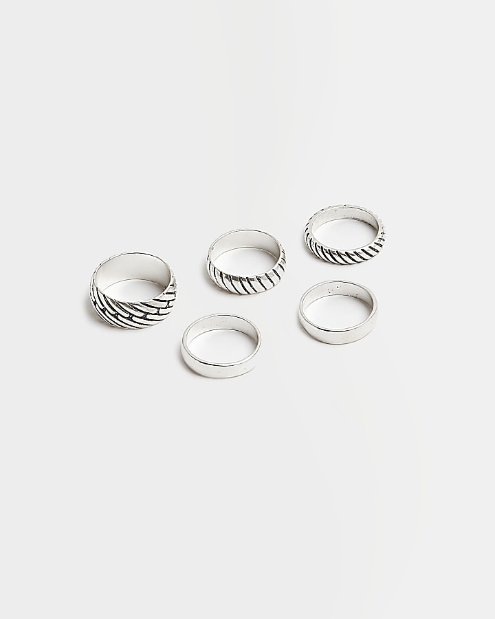 Silver colour Multipack of 5 textured rings