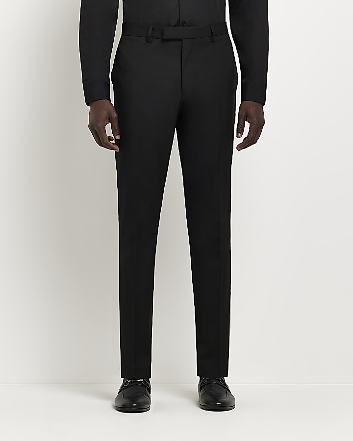 Black slim fit twill suit trouser