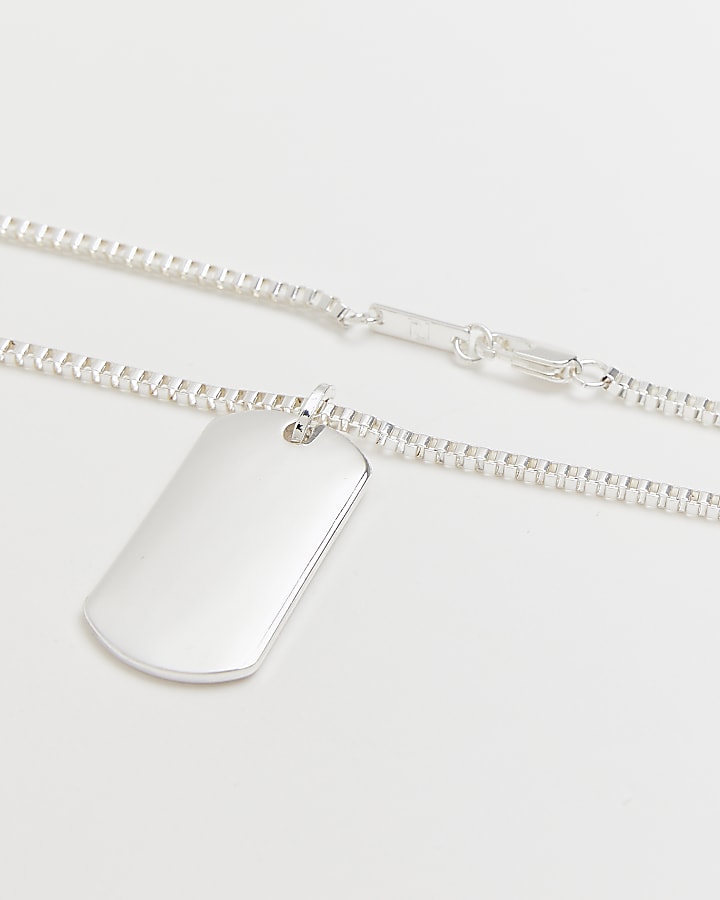 Silver plated Tag pendant necklace