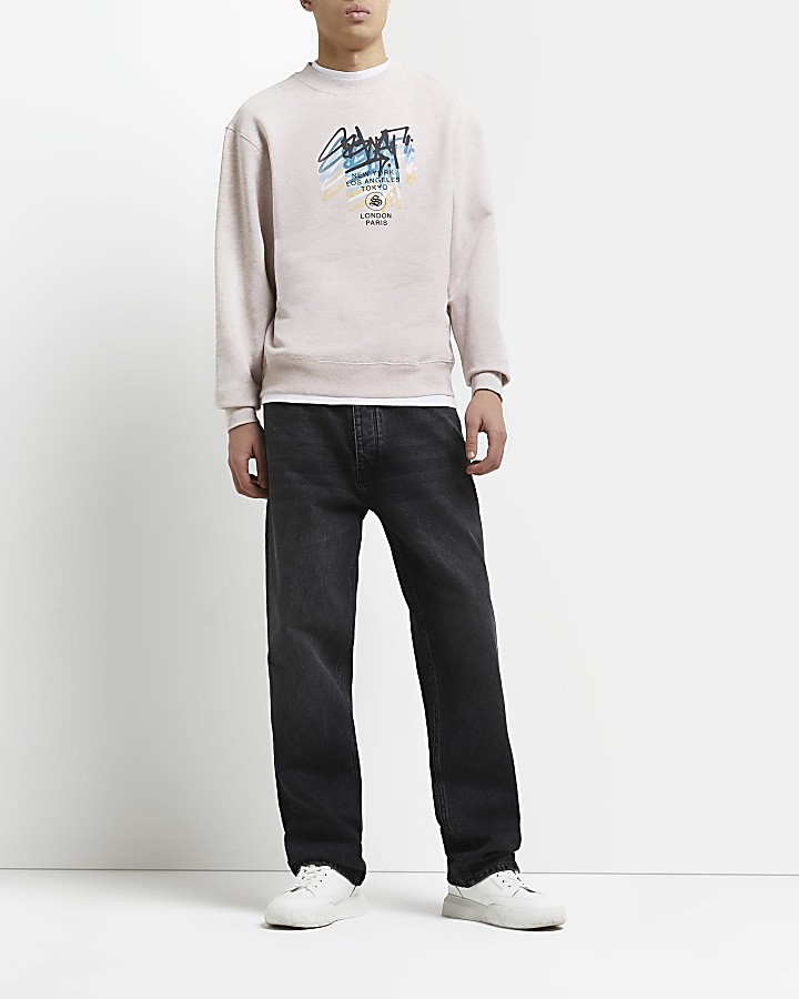 Pink Marl Regular fit Graphic sweatshirt