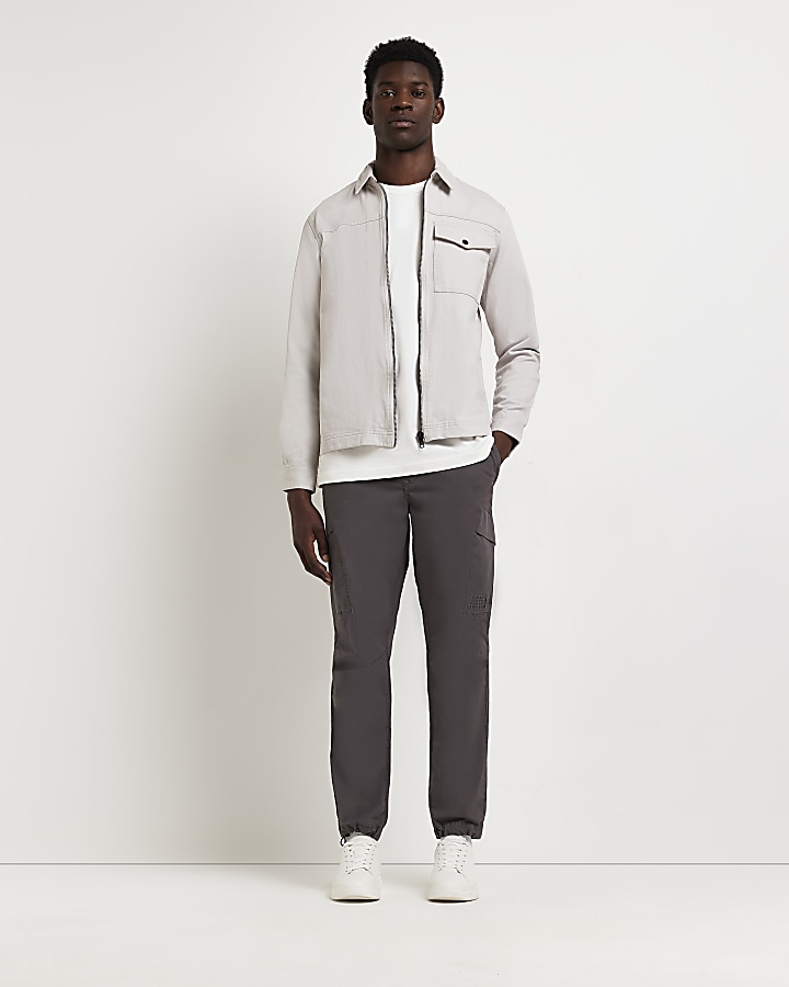 Grey twill regular fit zip through shacket