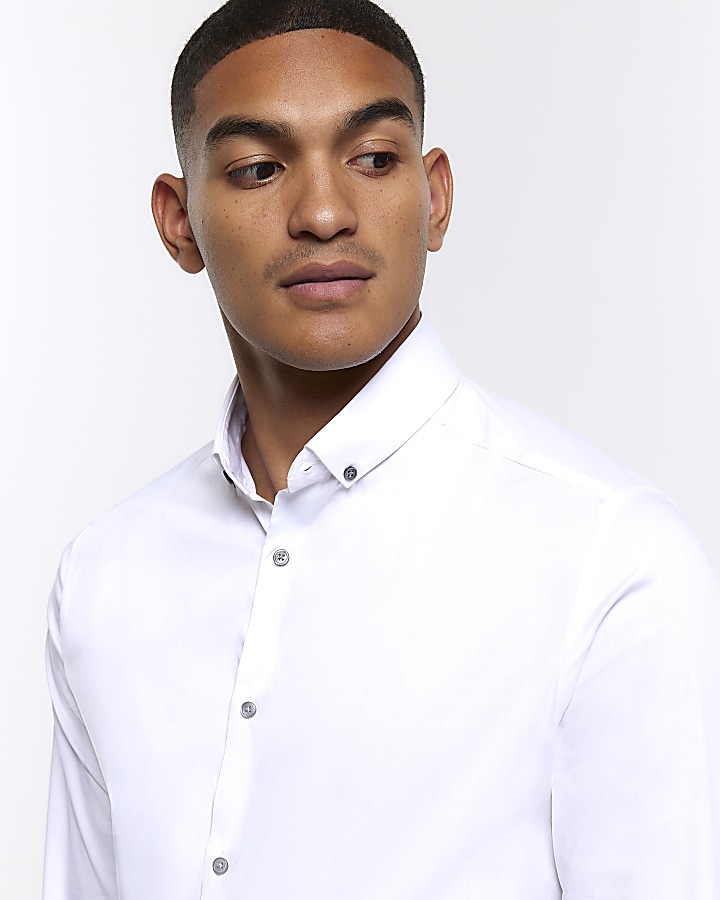 White Muscle fit long sleeve Shirt | River Island