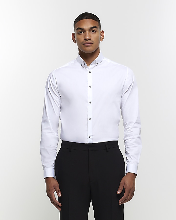 White Muscle fit long sleeve Shirt | River Island