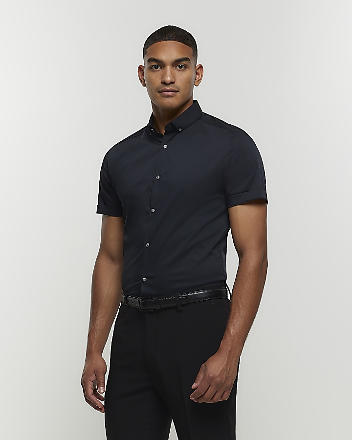 Black Muscle fit short sleeve shirt | River Island