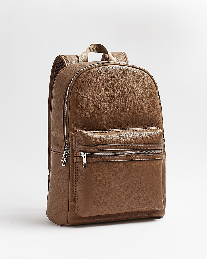 Brown Faux Leather zip fastening backpack