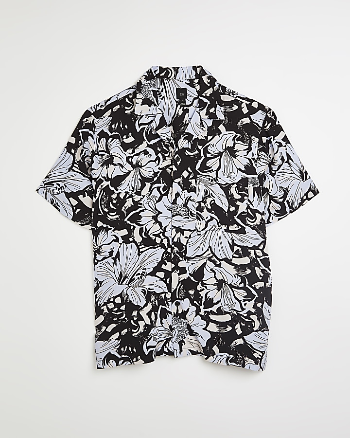 Black Regular fit print Revere shirt