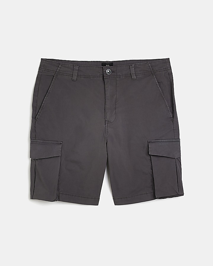Grey regular fit multi pocket cargo shorts