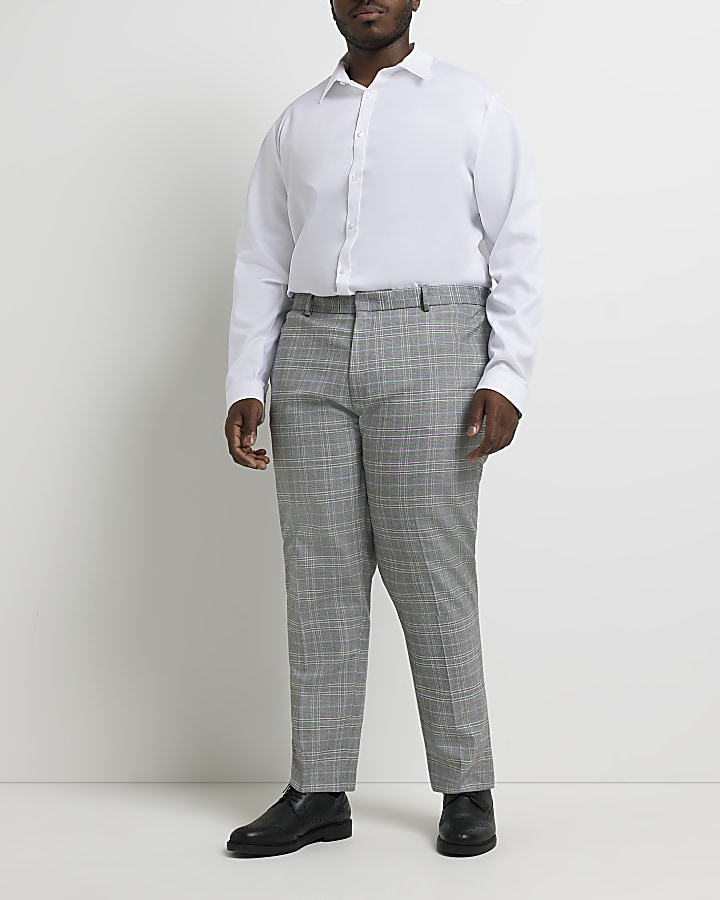 Big & Tall grey slim fit check trousers