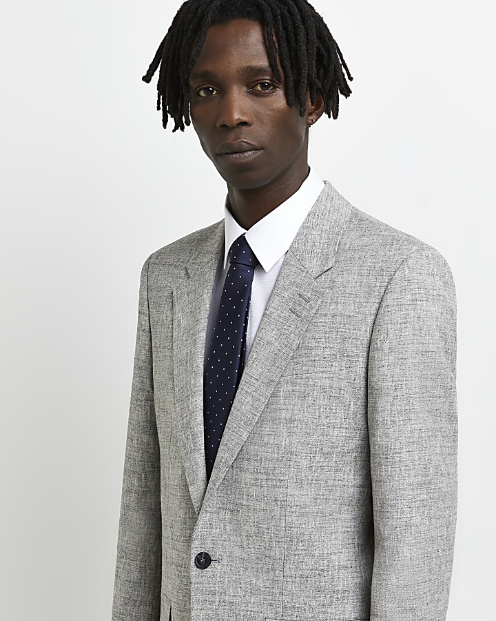 Grey slim fit textured suit jacket | River Island