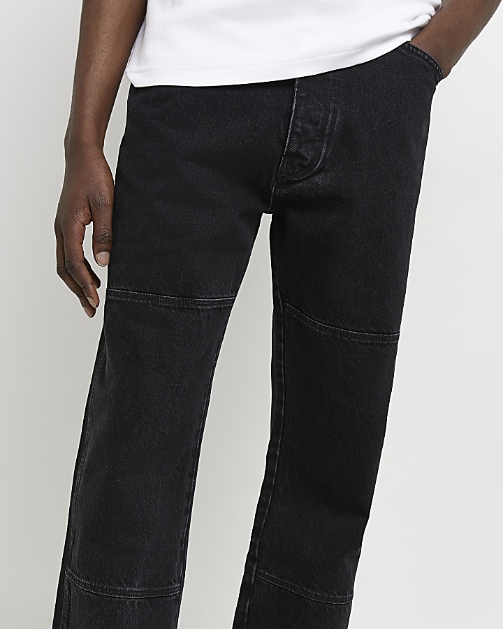 Black loose fit panelled jeans