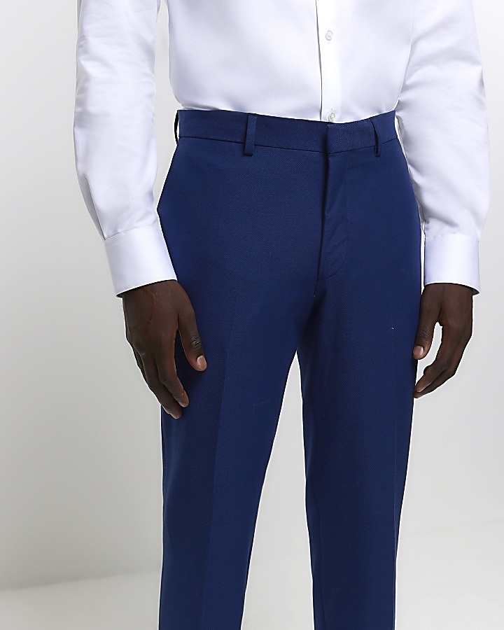 Bright blue skinny fit suit trousers