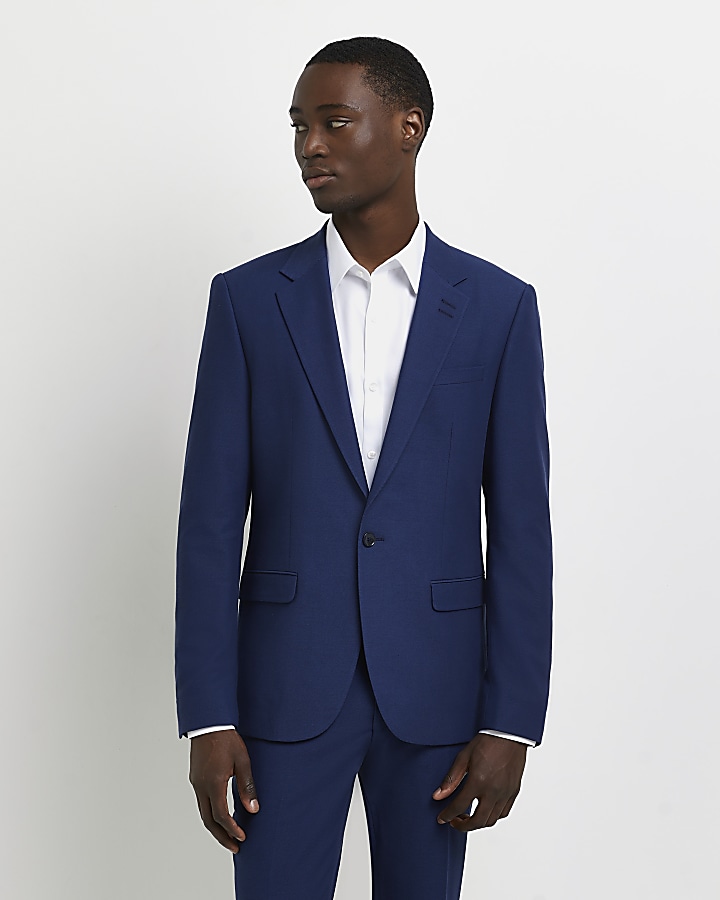 Bright blue skinny fit suit jacket | River Island
