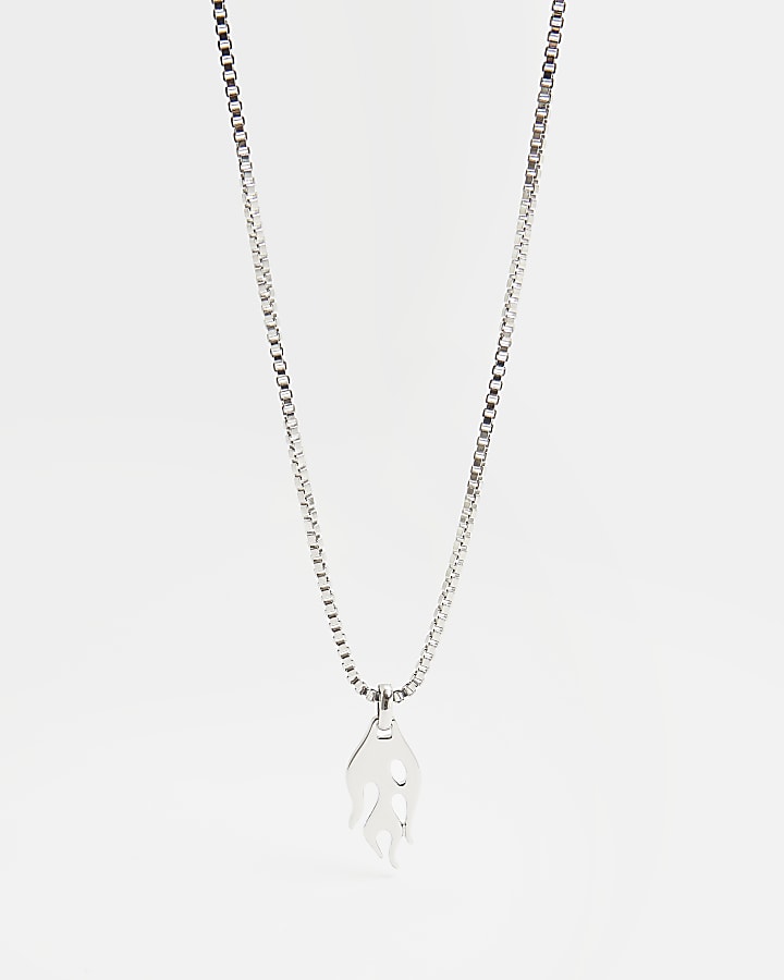 Silver colour flame pendant necklace
