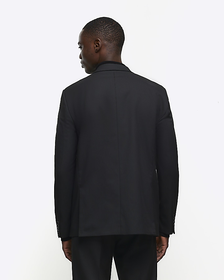 Black Slim fit double breasted suit jacket | River Island