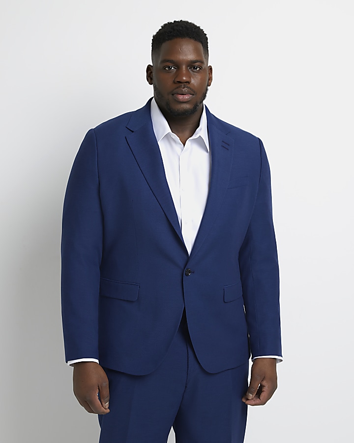 Big tall blue slim fit twill suit jacket River Island