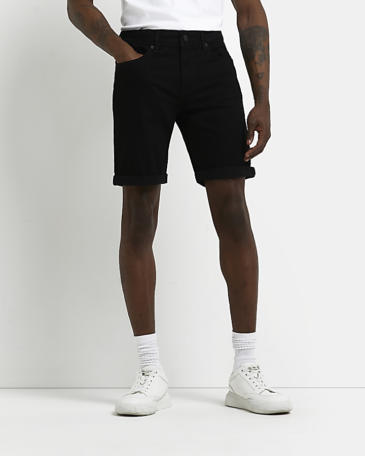 Mens skinny fit denim on sale shorts