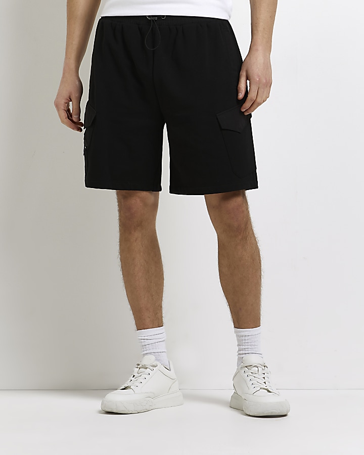 Black slim fit utility nylon shorts