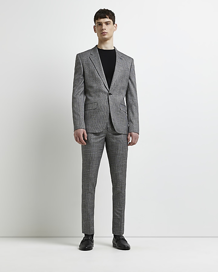 Grey Puppytooth Skinny Fit Suit jacket | River Island