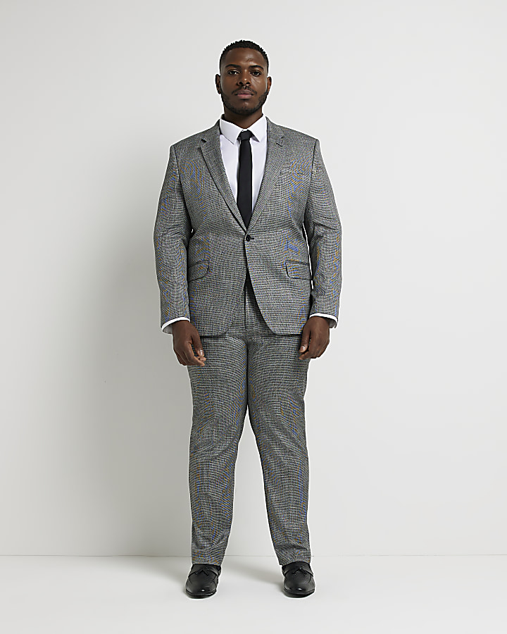 Big & Tall grey houndstooth suit trousers River Island