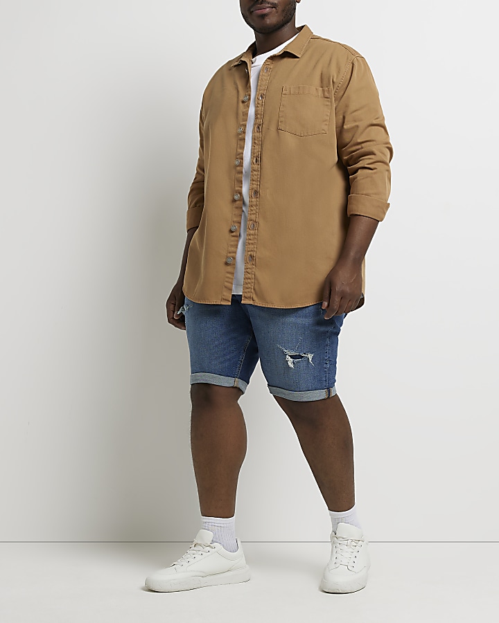 Big & tall blue skinny fit denim shorts