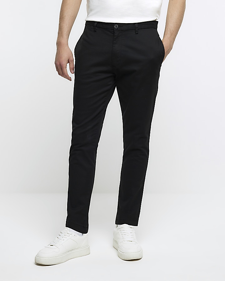 Black Skinny fit smart chino trousers | River Island