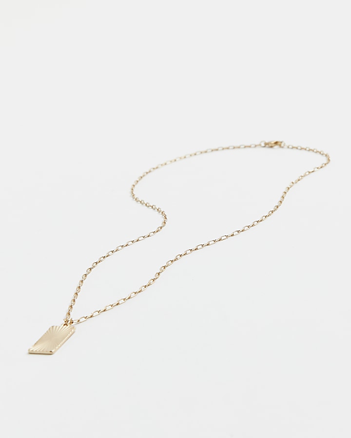Gold colour engraved tag pendant necklace