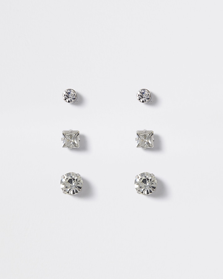 Silver multipack rhinestone stud earrings