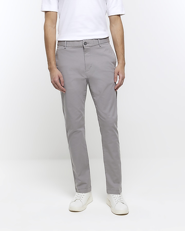 Grey Skinny fit smart chino trousers | River Island