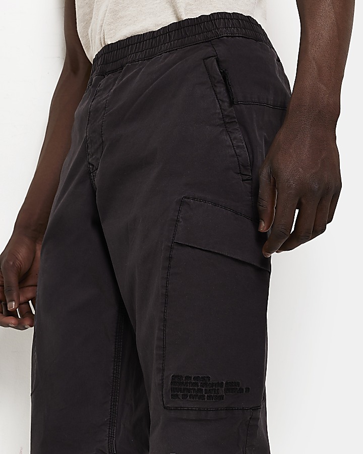 Black Washed Regular fit Cargo trousers | River Island