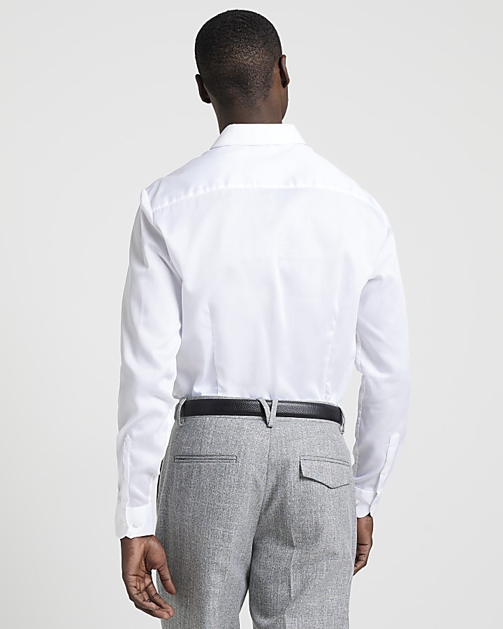 White slim fit textured smart shirt