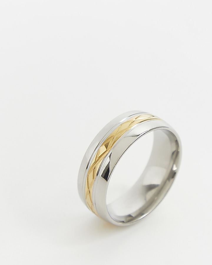 Silver & gold stainless steel band ring