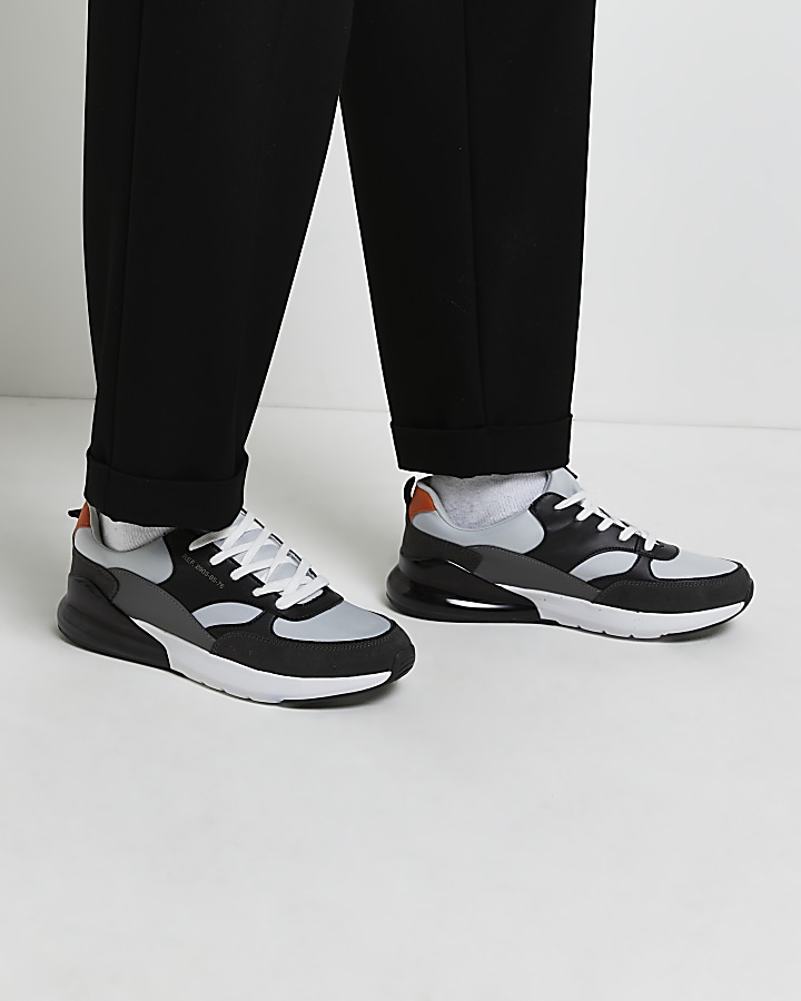 Grey lace up runner trainers