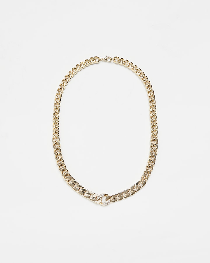 Gold colour diamante detail chain necklace