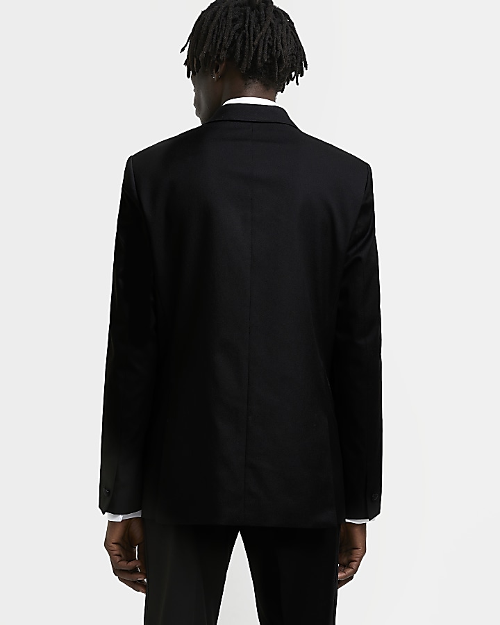 Black slim fit tuxedo suit jacket | River Island